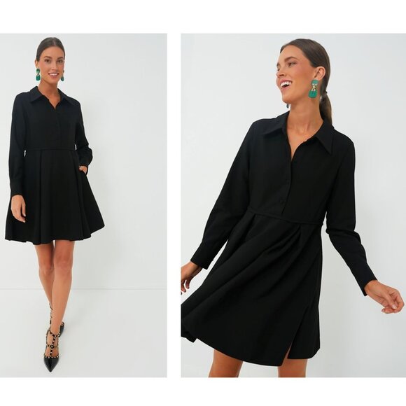 Pomander PlaceNEW Black Annalise Long Sleeve Pleated Mini Dress Size S